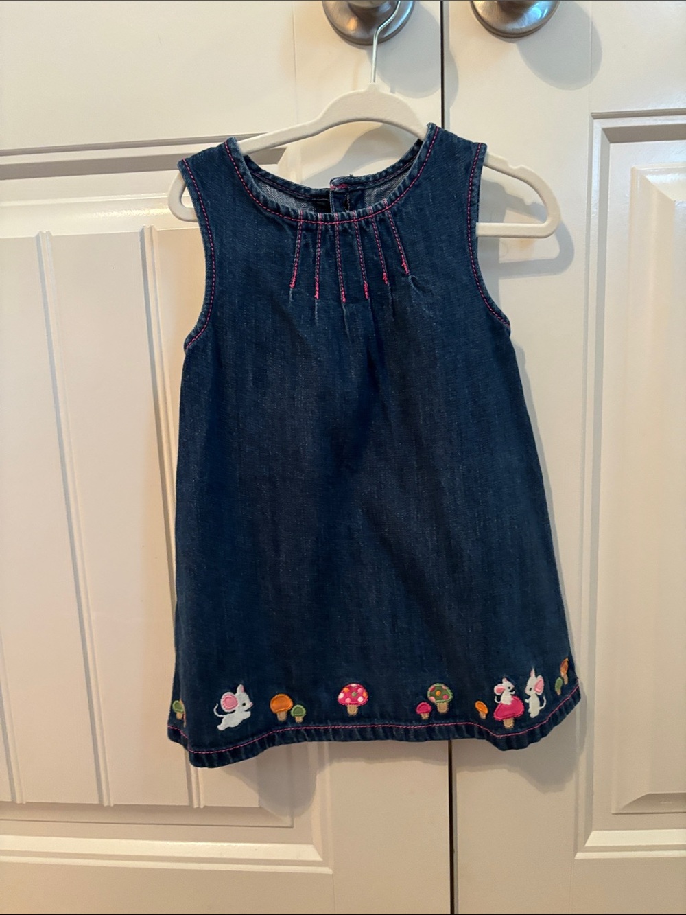 Gymboree Navy Denim Sleeveless Dress with Pink Stitching